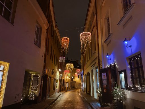 Shopping street in the old town of Vilnius